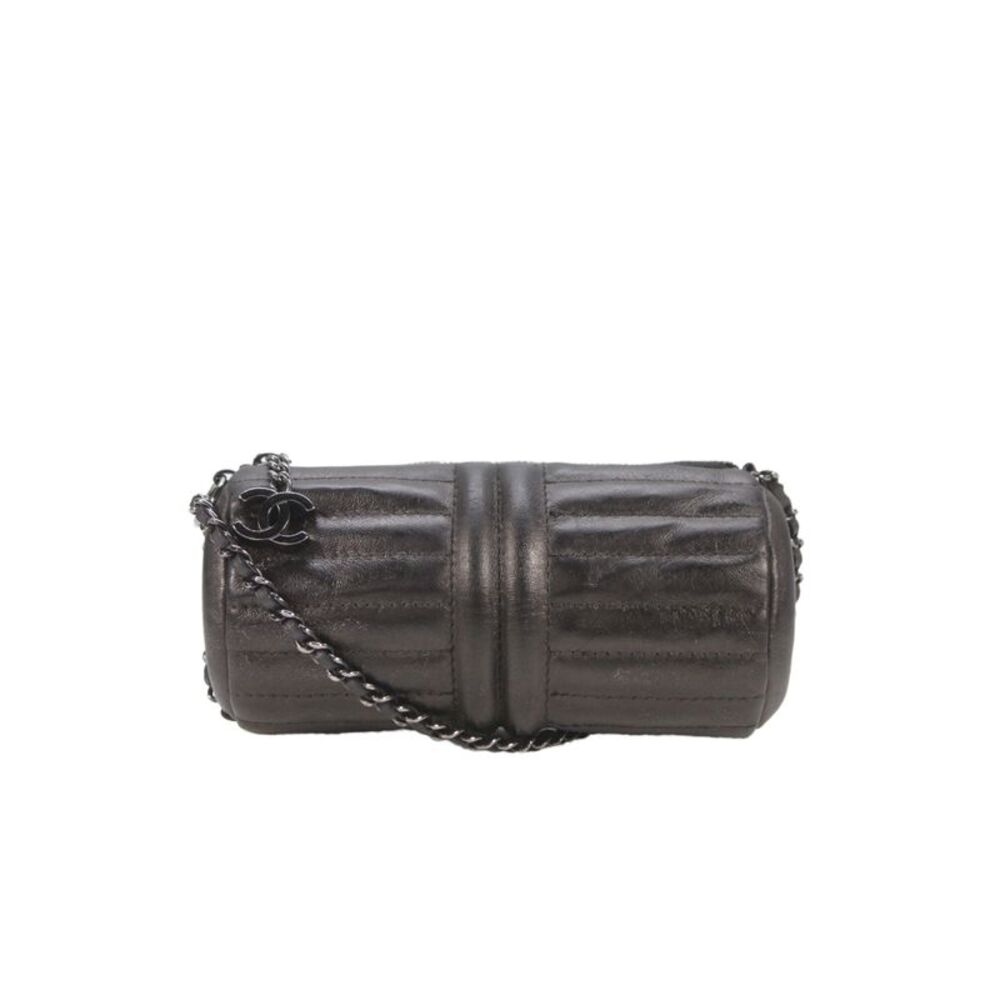 Chanel Women's Mini Barrel Silver Tone Hardware Tote Handbag Black